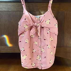 Pink girl’s tank top blouse floral print